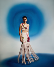 Load image into Gallery viewer, Cowl Crop Top With Passion Fringe Skirt
