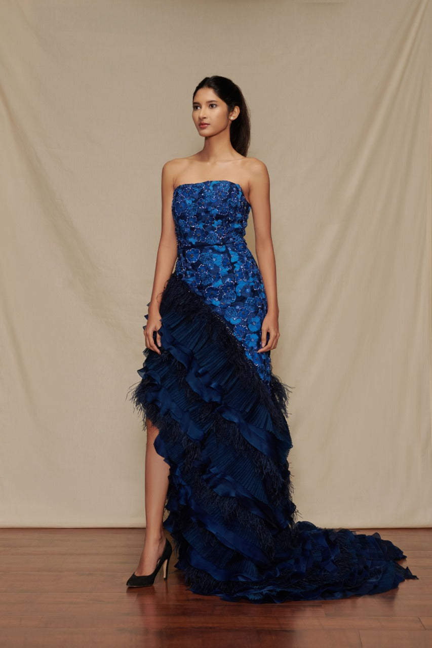 asymmetric feather dress Sequin One Shoulder Feather Gown by GLS Gloria GL3154 main image 0