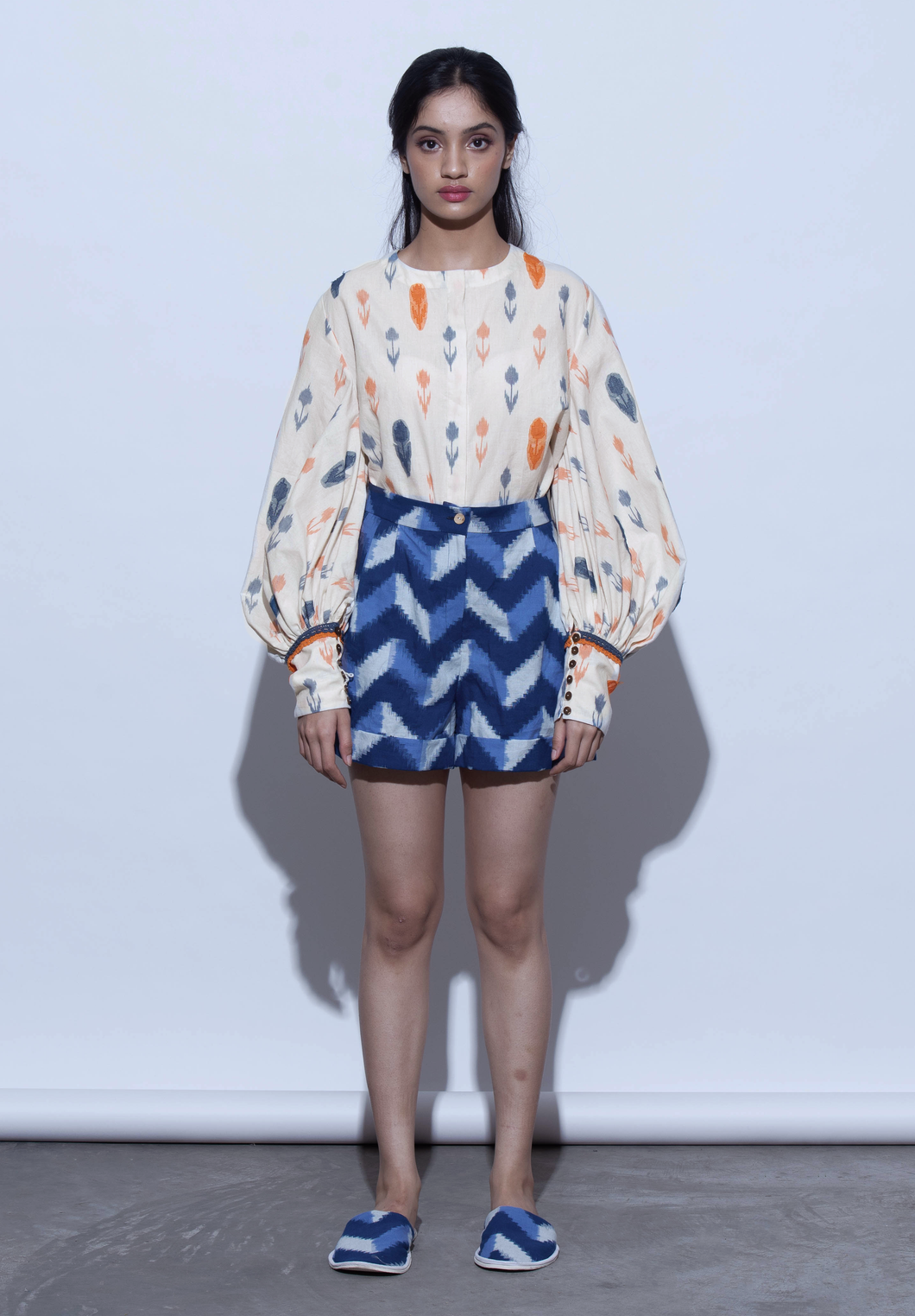 Ikat Cotton Bishop sleeve shirt (Tulip)