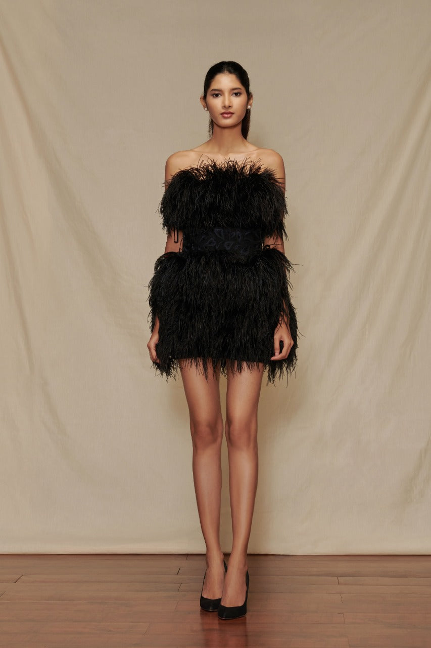 Black Ostrich Feather Dress – ERRE Fashion