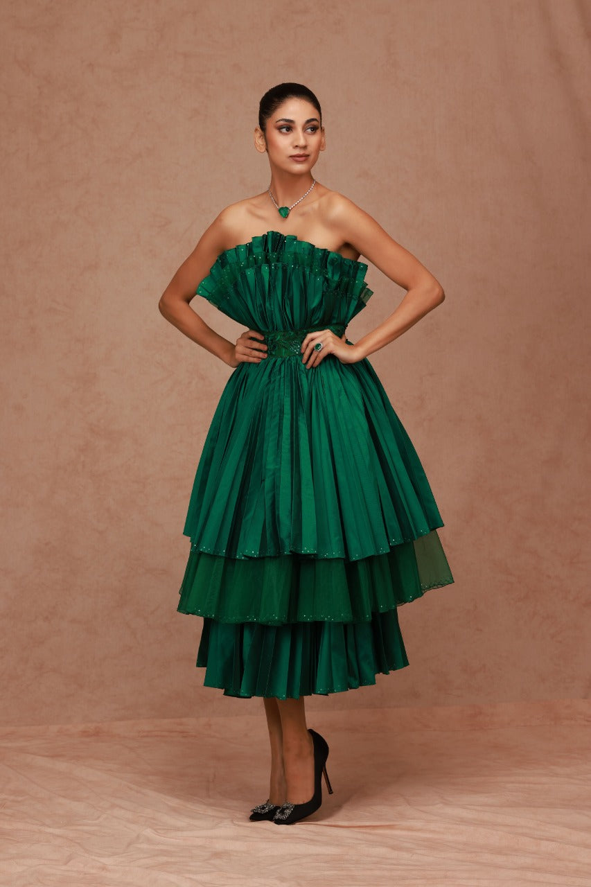 Taffeta Pleated Midi with Belt