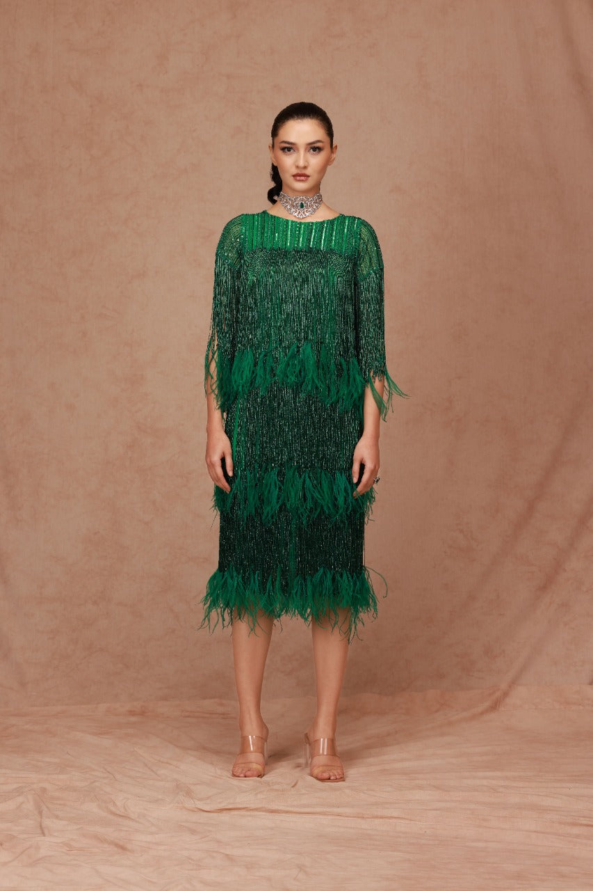 Fringe Feather Midi Dress