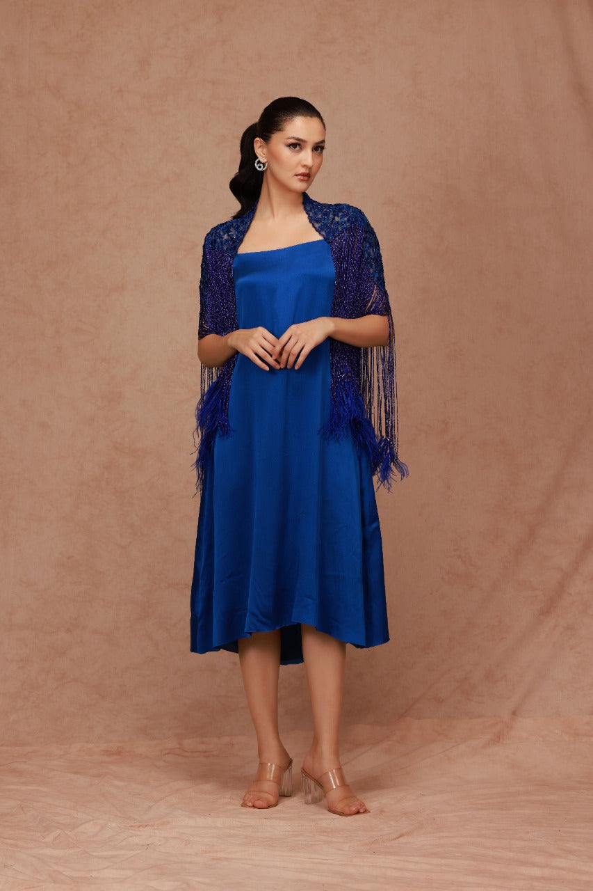 Fringe Feather Cape with Slip Dress
