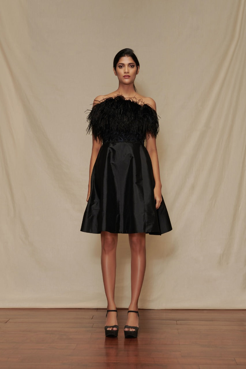 Taffeta Feather Dress with Belt