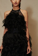 Load image into Gallery viewer, Halter Feather Ruffle Dress with Belt
